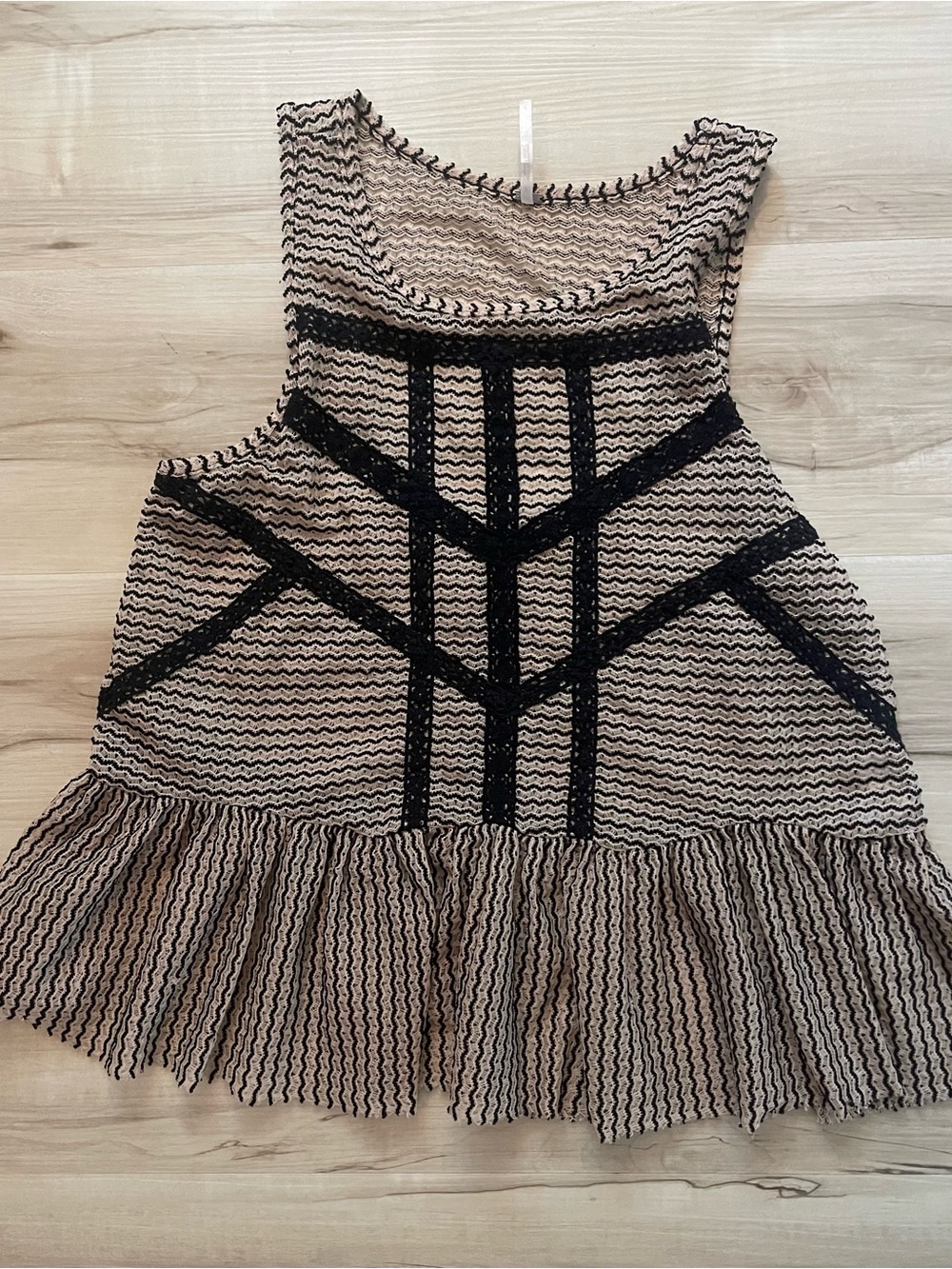Free People Beige and Black Patterned Ruffle Top